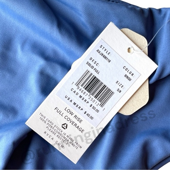 NWT RVCA Low Rise Full Coverage Bikini Bottom In Color Blue Size Small - Picture 5 of 6